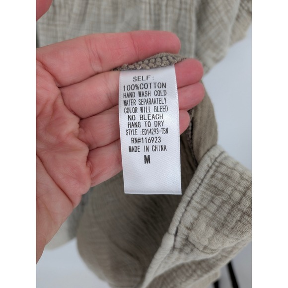 Three Bird Nest Dress Womens Medium Tan Boho Smocked Cotton Gauze Oversized NWT - Picture 4 of 8